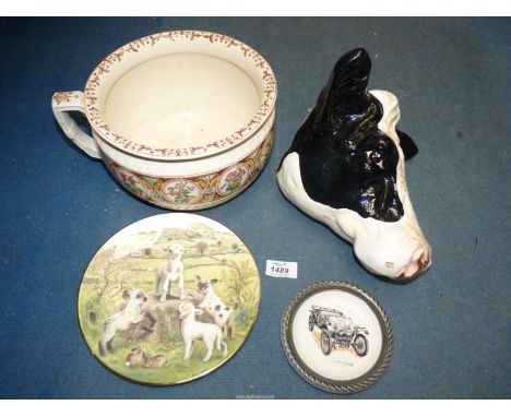 A small quantity of china including a boxed Royal Worcester display plate, Wedgwood &amp; Co chamber pot, ceramic planter in 