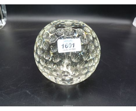 A very heavy crystal Glass Lamp base with dimpled surround, 5 1/2" wide x 5" tall.