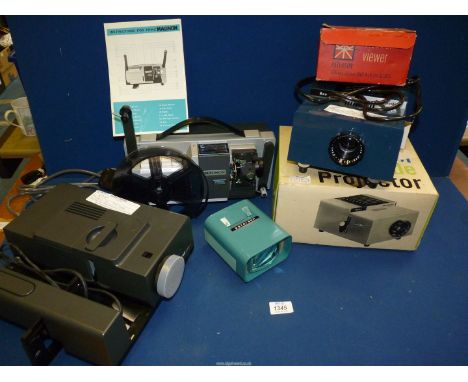 A Reflecta Diamator 35mm Slide Projector, a Boots Colormaster 2x2 Slide Projector, a Paterson Viscount Slide Viewer and a Pri