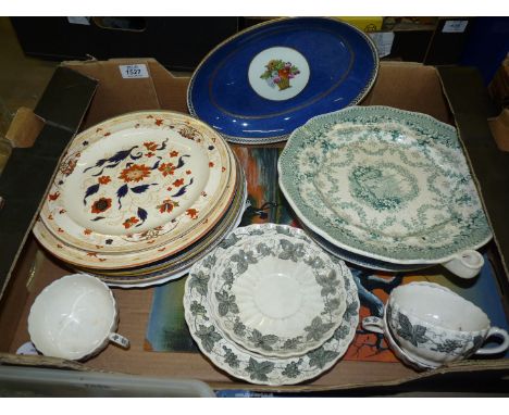 A quantity of china including two Wedgwood plates, Copeland Spode cups and saucers, etc.