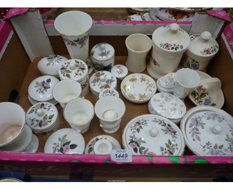 A box of miscellaneous china to include; Wedgwood Hathaway rose, posy and trinket box. Wedgwood Aynsley, etc.