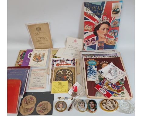 Selection of Royal commemorative ware including ticket and programme to Coronation of Elizabeth II, letter from Buckingham Pa