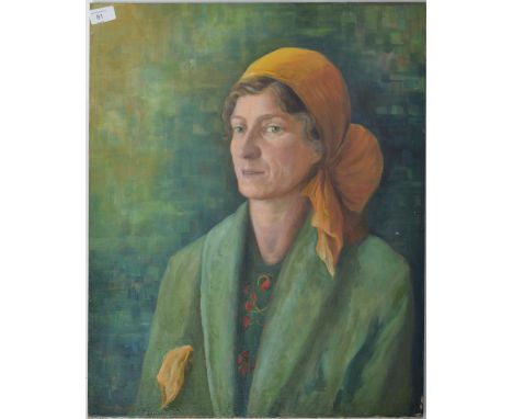 A 20th century oil on canvas portrait painting of a Romany lady. Signed by artist to corner.

Measures 61cms high x 51cms wid