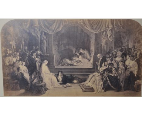 A 19th century framed and glazed lithograph print depicting a medieval court with knights and royalty.&nbsp;

Measures 53cms 