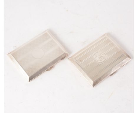 Two silver engine turned cigarette case, 8.2cm x 6.5cm, hallmarked Birmingham 1923, total weight approximately 5.2oz. (2)
