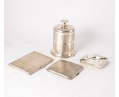 Two silver engine turned cigarette cases, 11.5cm x 8.5cm hallmarked Birmingham 1956, 8cm x 8.5cm Birmingham 1926, a similar 8