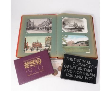 Victorian album containing portrait cards, another containing topographical cards, cigarette cards, books and ephemera. 