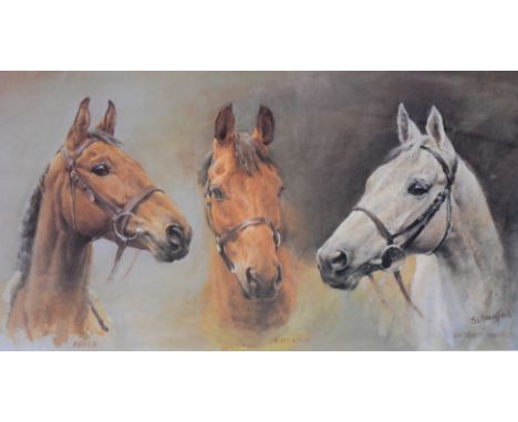 After  S. L.  Crawford, "We Three Kings - Arkel, Red Rum and Desert Orchid", colour print, 36 x 60cms.