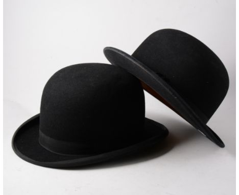 Two vintage bowler hats, "The Albert" by Foster Bros, size 7 1/8, another by a London maker, internal dimensions 20c, x 16.5c