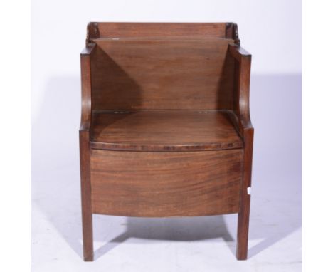 Victorian mahogany commode chair, adapted, bow front hinged seat, width 57cms.