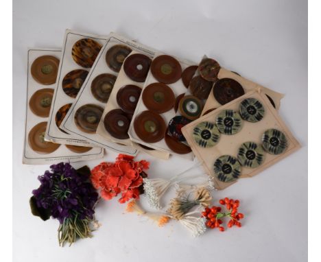 Vintage Bakelite buttons on cards, hat trimmings - stamens, flowers,elephant embelishments, 