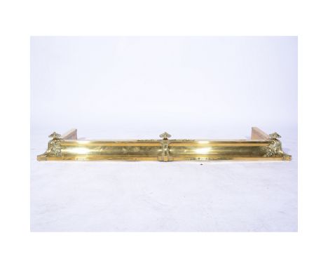 Edwardian brass curb, 145cm, copper helmet shape coal-scuttle, brass candlestick, brass and metalware.