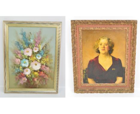 CLAUDE HARRISON (1922-2009) ARCA, RP; oil on canvas portrait of Lily Shawcross, scratched signature to lower left, inscribed 