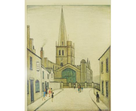 LAURENCE STEPHEN LOWRY RBA RA (1887-1976); a signed limited edition colour print "Burford Church" signed in pencil to lower r