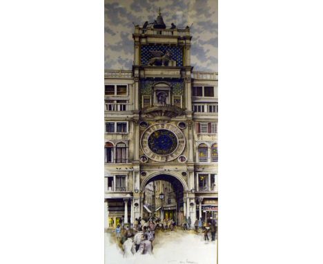 COLIN WARDEN (born 1944); watercolour and pencil, the clock tower St. Mark's Square, Venice, signed to lower right, 108.5 x 4