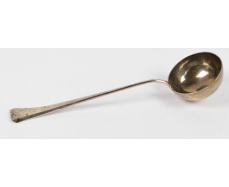 An early 20th century Czechoslovakian soup ladle with circular bowl and tapering finial, c.1920s silver standard 800, length 