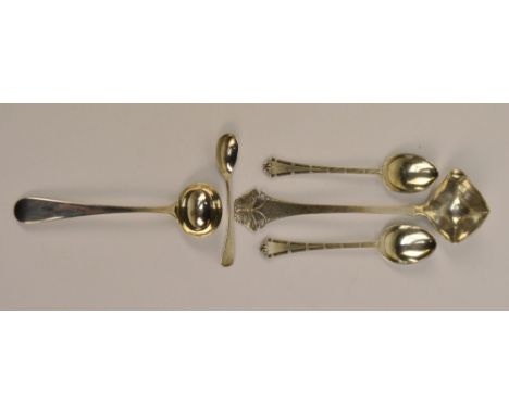 LEE & WIGFULL; a pair of Edward VII hallmarked silver coffee spoons, a silver mustard spoon, Charles Boyton I, London 1834, a