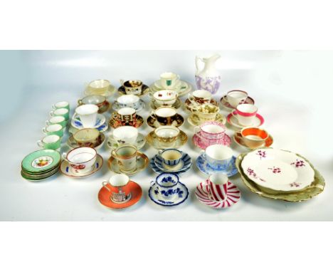 A collection of various porcelain cups and saucers to include 19th century examples, i.e. Thomas Harley chinoiserie style dec