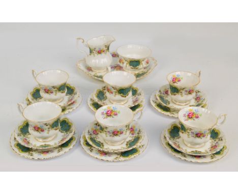 A Royal Albert "Berkeley" tea set, comprising six cups, six saucers, six side plates, jug, bowl and bread and butter plate.