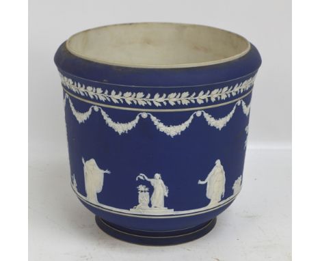 A large Adams ceramic blue dip jasperware jardinière, impressed marks to base, diameter 28cm.
