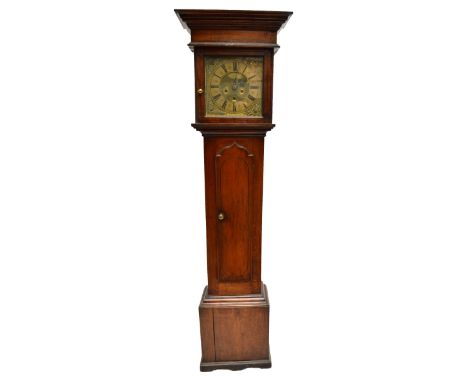 A 19th century oak cased eight day longcase clock, the moulded cornice above square face with circular chapter ring set with 