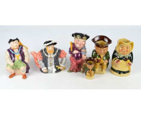 A collection of character jugs comprising two Wood & Sons Toby jugs of different sizes, a Melba Ware character jug of "Henry 