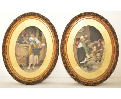 A pair of believed Italian 19th century neo-Baroque manner oleograph print paintings of Venetian scenes. The lot comprising a