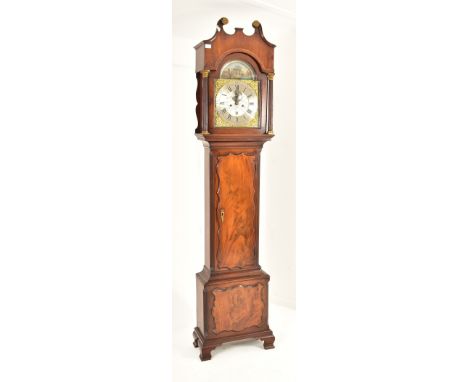 A George III early 19th century flame mahogany eight day movement moonphase longcase grandfather clock by Benjamin Brock, Bri