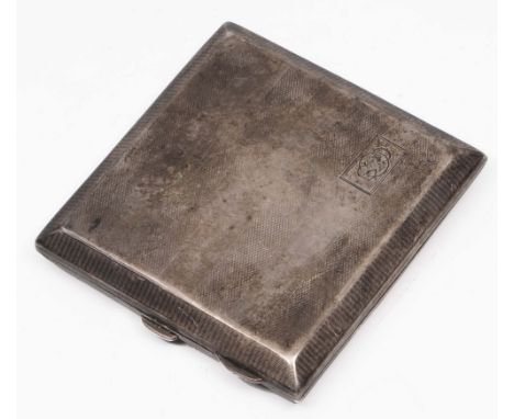 A silver cigarette case of square cut form with engine turned decoration (monogrammed) 114 grams