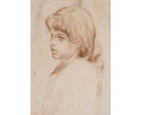 Jane Linnell Chance (British, circa 1867-1941) Portrait of a young girl, sepia and wash, 45cm x 31cm
