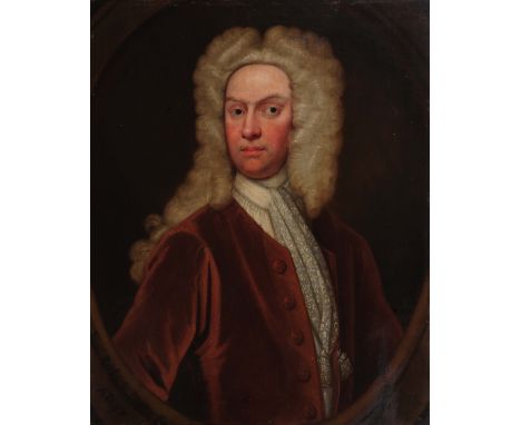 18th Century English School Half length portrait of Francis Rocke de Whytton, inscribed and dated 1720, oils on canvas, 75cm 