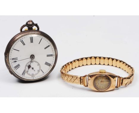 A 19th Century silver pocket watch with engine turned decoration and enamel dial by Simes of Watford, movement number 7054, t