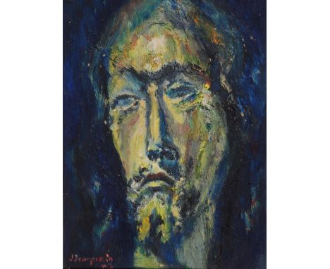 Jacques Jean Perrin (20th Century) Head of Christ, signed, oils on board, 34cm x 25cm and another work by the same hand, self