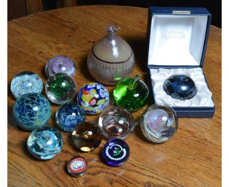 A collection of various Caithness and other paperweights  in various styles, an art glass vase, a small collection of hard st