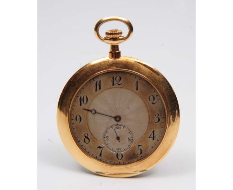 A 9ct gold top wind pocket watch of plain circular form (monogrammed) with engine turned dial and original presentation box
