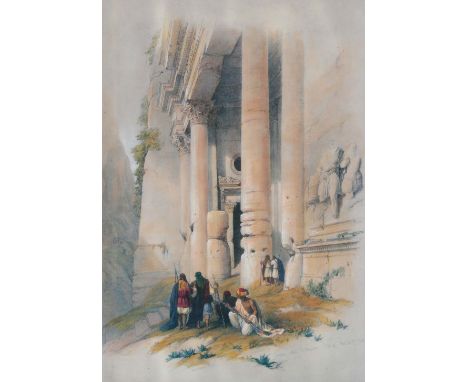 After David Roberts (British, 1796-1864) Temple called El Khasne Petra, published by F G Moon 1842, lithograph, 50cm x 34cm
