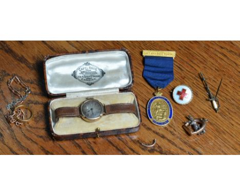A collection of miscellaneous including a 22ct gold wedding band (broken) 5.9 grams, a stick pin in the form of a sword, an e