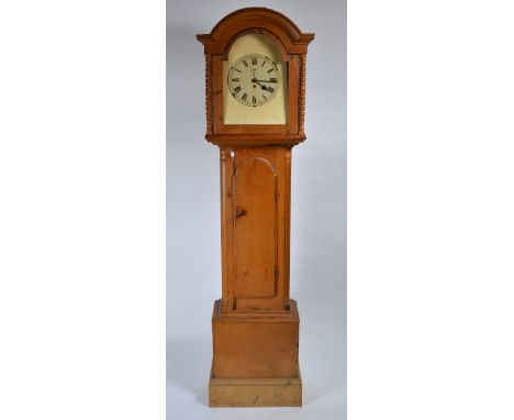 A pine longcase clock case 19th Century with converted dial, 214cm