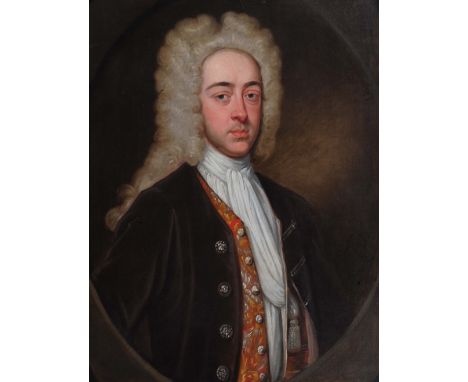 18th Century English School Half length portrait of a wealthy gentleman, inscribed R D, oils on canvas, 75cm x 62cm