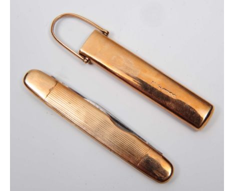 A 9ct gold mounted penknife with engine turned decoration in original carrying box