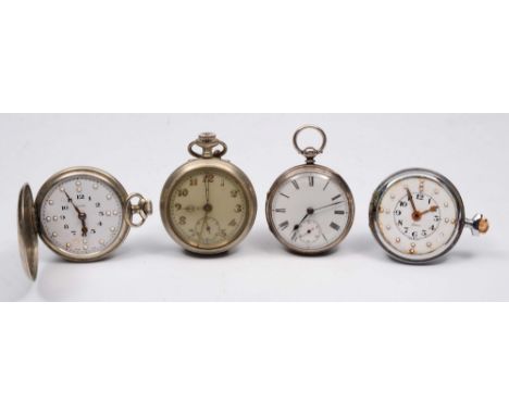 A 19th Century silver pocket watch with enamel dial and key wound movement, together with three further various pocket watche