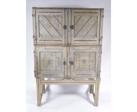 A 19th Century painted Military Campaign chest for Captain A.C Cunningham of the 13th Light Infantry, in two parts raised on 