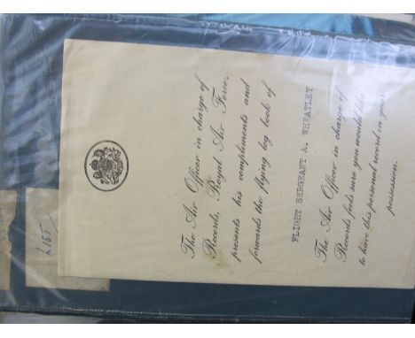 RAF casualty navigators log book with sight log book condolence slip to sgt navigator Albert wheatley 196 sqd k in a 29-4-194