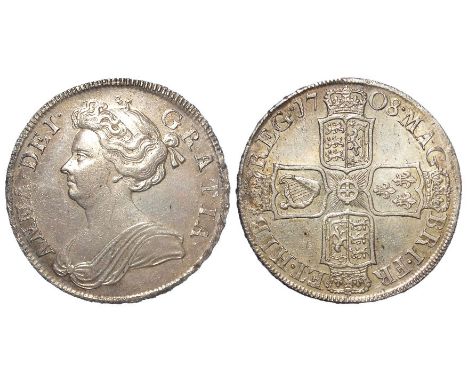 Halfcrown 1708 S3604. EF/aEF a few light haymarks