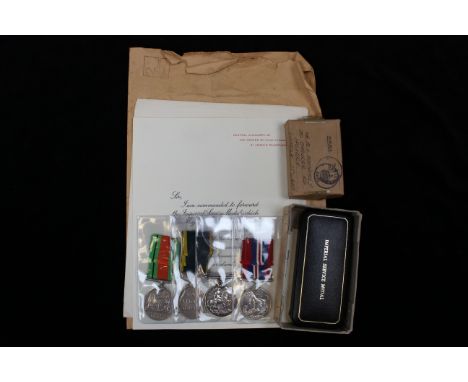Group to 2050512 Gnr Angus Ivor Whinfrey RA, medals - Defence & War Medal with box of issue (lived Ipswich), GVI Efficiency M