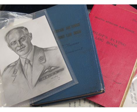 WW2 south African air force pilots log books x5 with selection of service documents and medal award documents including award