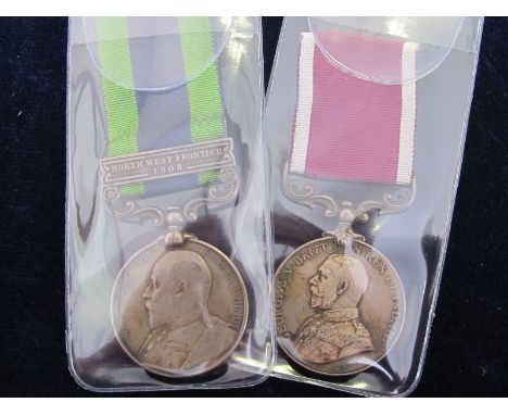 IGS EDVII with North West Frontier 1908 clasp named 9656 Corpl A Virgin 80th By RFA, and Army LSGC Medal GV named 9656 Sjt A 