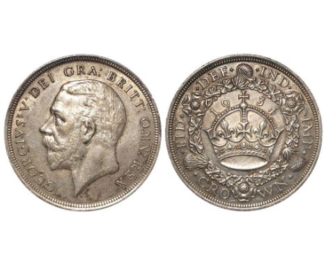 Crown 1934 wreath, very rare, only 932 struck, toned nEF, a few light scratches.