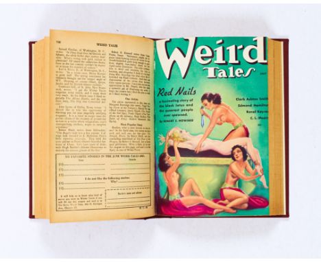 Weird Tales (1936) Vol 27: No 6, Vol 28: No 1, 2. In bound volume. Bright fresh covers, light tan supple pages, back covers r