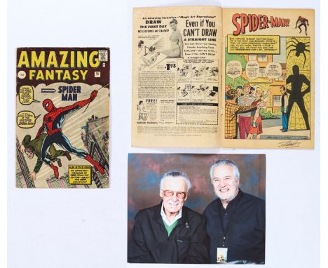 Amazing Fantasy 15 (1962) with Stan Lee signature to splash page margin and photograph of original owner with Stan Lee at Exc